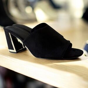 Halston Heritage Black Mules with Gold Accent